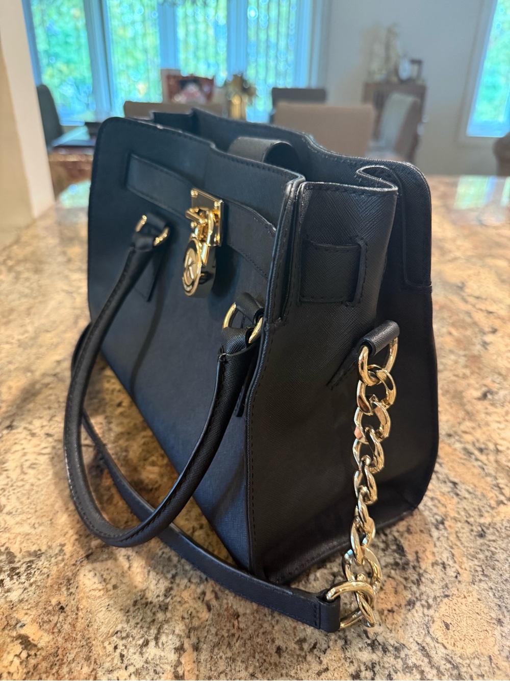 MICHAEL Michael Kors Black Saffiano Leather Satchel with Gold Hardware - Picture 3 of 6